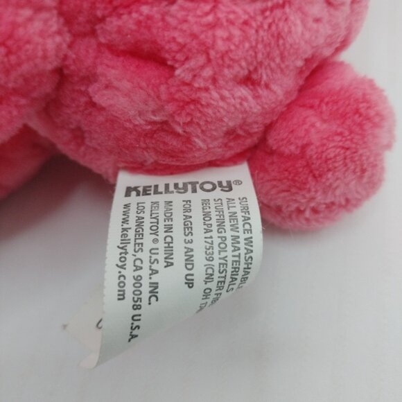 10" Kellytoy PINK Quilted Chenille BUNNY Rabbit Plush with Plaid Ears & Bow tie - Picture 11 of 13